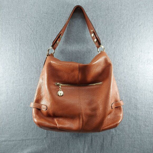 Realer Brown Pebbled Faux Leather Hobo Shoulder Bag With Gold Accents - Picture 1 of 11